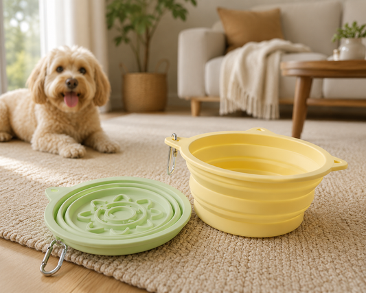 3-in-1 Foldable Dog Travel Bowl – Slow Feeder, Portable & Collapsible